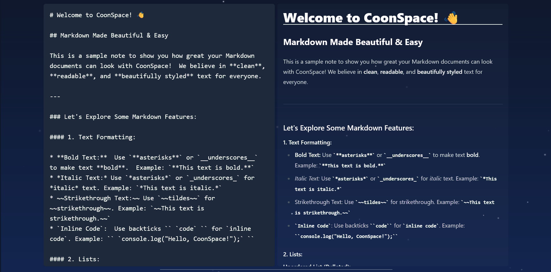 CoonSpace Editor Interface