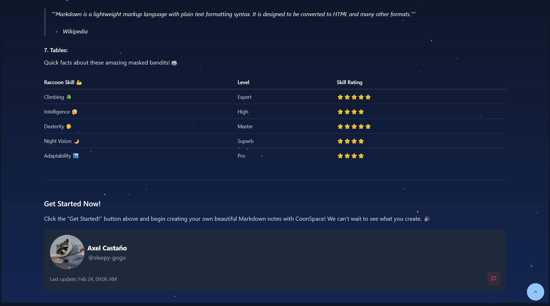 CoonSpace Note Interface